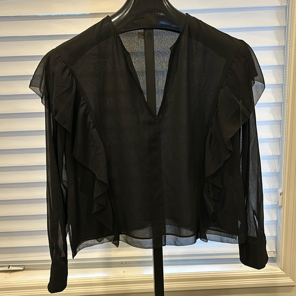 Wilfred black ruffle blouse with sheer sleeves - Picture 1 of 6